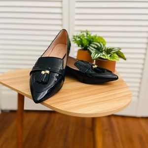 Navy Blue Patent Leather Pointed Loafers